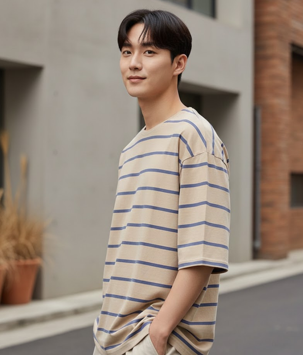 เสื้อยืด Oversize ลายขวาง - Image 2